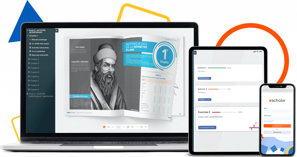 e-Scholar platform on laptop, tablet and smartphone